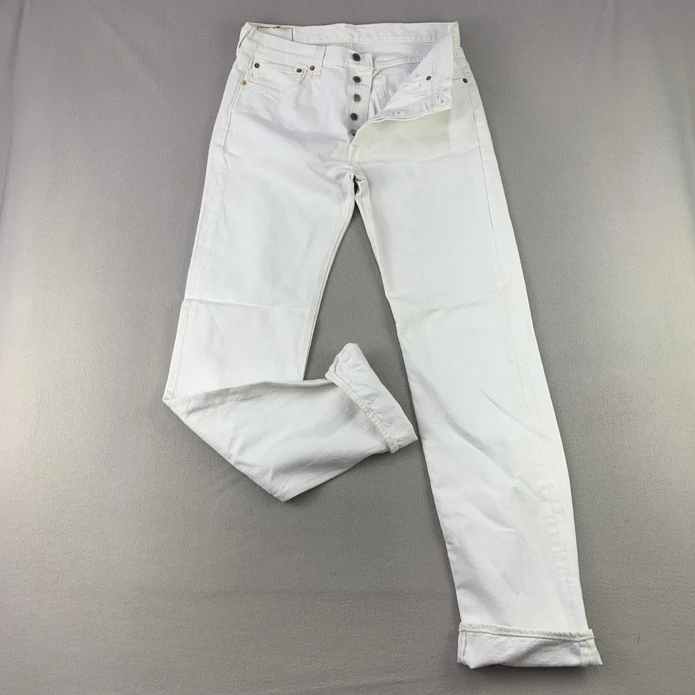 Levi's Jeans 501 Original Fit Mens 32x36 White Denim Straight Leg Button Fly